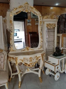 CONSOLLE CON SPECCHIO IN LEGNO AVORIO E FOGLIA ORO CON APPOGGIO IN MARMO - Imagen 1 de 1
