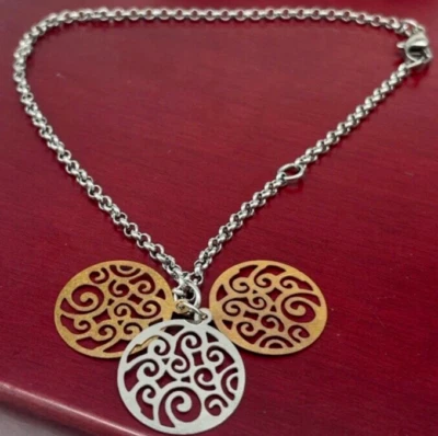 Cavigliera donna acciaio inox 3 ciondoli color argento e oro chiusura regolabile - Immagine 1 di 4