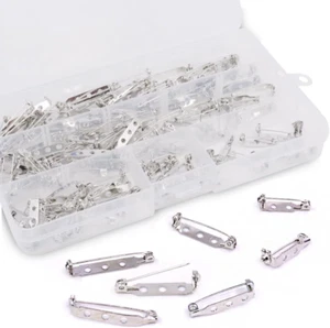 120Pcs 3 Sizes Silver Tone Pin Back Clasp Brooch for Badge Crafts, Jewelry - Picture 1 of 7