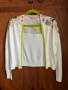Ted Baker Womens Fine Knit Cardigan Floral Print Long Sleeve Ex Cond Size 8 - Picture 1 of 10