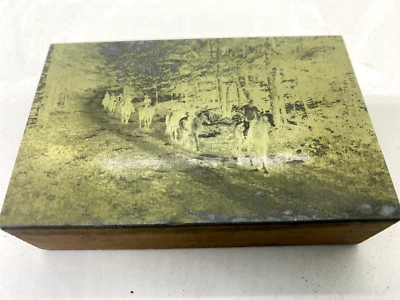 Vintage Brass Letterpress Printing Plate Horseback Riders on a Trail - Image 1 of 3