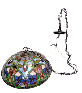 Quoizel Violets 3-Light Bronze Stained Glass Dome Hanging Pendant Light  L2866 - Picture 1 of 24