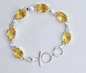 Yellow Citrine Handmade Gemstone 925 Sterling Silver Gift Bracelet Male/Female-8 - Picture 1 of 5