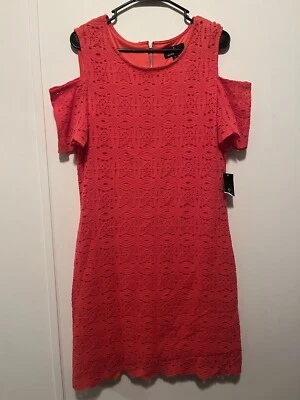 Ronni Nicole Women Dress Size 14 Pink Crochet Geometric Lace Peep Shoulder - Image 1 of 3