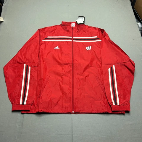 Vintage Wisconsin Badgers Jacket Mens XL Red Adidas Windbreaker Swishy NCAA NWT* Cover