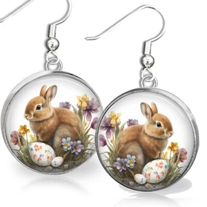 Easter Spring Bunny Rabbit Earrings Watercolor Art Print in 3 Sizes Artisan - Picture 1 of 3