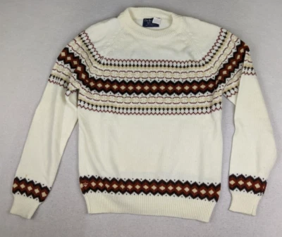 Suéter Para Hombre The Broadway Vintage Años 70 Fair Isle Marfil Marrón Talla Mediana Foto 1 de 4