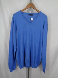 Paul Fredrick Blue Silk Cotton Cashmere V-Neck Sweater Mens 3XL New - Picture 1 of 6