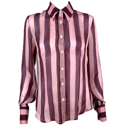 Blusa Top D&G Dolce & Gabbana Rosa Rayas Seda Transparente Foto 1 de 4