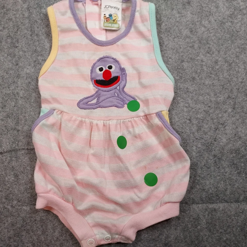 Mameluco a rayas JCPenney Sesame Street Grover de colección 12 M años 80 Muppet niñas Foto 1 de 4