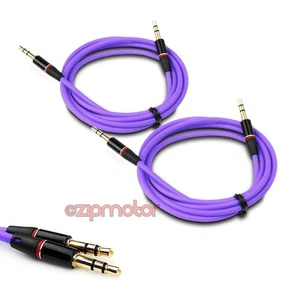2X 3.5MM AUX AUXILIARY STRAIGHT AUDIO CABLE PURPLE FOR LUMIA 1320 Z10 Z30 DROID - Picture 1 of 1