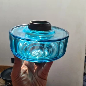 Original Victorian Blue Facet Cut Glass Oil Lamp Font 6.25" / 15.875cm - Picture 1 of 9