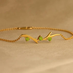 14K Solid Gold Peridot Chain Bracelet – August Birthstone Minimal Jewelry # 1003 - Picture 1 of 22