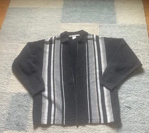 vintage Smith and Walkings XL zip up grey and black striped sweater with collar - Picture 1 of 7