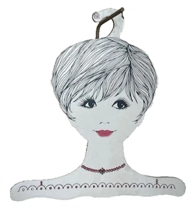 Vintage Mod Woman Lady Face Wood Clothes Hanger Double Sided Store Display - Picture 1 of 3