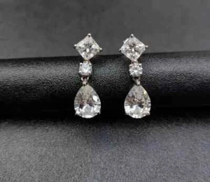 2Ct Pear Cut Lab-Created Moissanite Drop & Dangle Earrings 14K White Gold Plated - Picture 1 of 6
