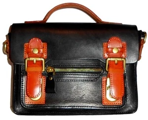 OLD TREND Aster Black/Caramel Brown Leather Purse Satchel Crossbody NWT - Picture 1 of 7