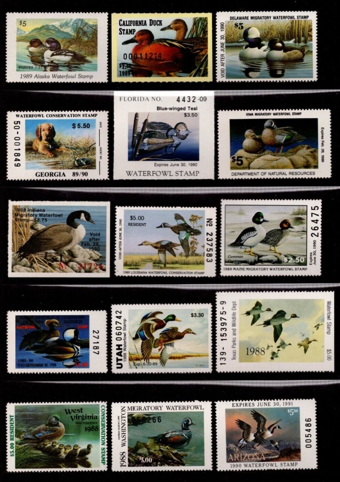 US 1990-1992 COLLECTION OF 92 STATE DUCK HUNTING STAMPS ALABAMA TO WISCONSIN - Image 1 of 4