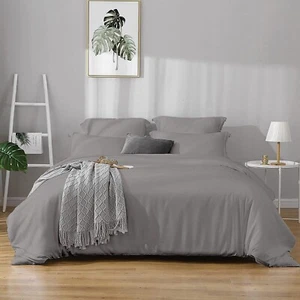 Premium 100%Egyptian Cotton 1000 TC 5 PC Duvet/Donna Set AU King Silver Solid - Picture 1 of 3