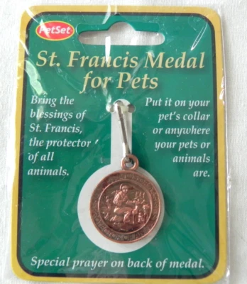 ETIQUETA MASCOTA SAN FRANCISCO CON ORACIÓN Empaquetada en tarjeta regalo pequeño color cobre Foto 1 de 4