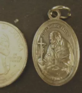 SILBER Hl. Alphonse LIGOURI Religiöse Medaille Anhänger Italien - DER HEILIGE DER ÄRZTE - Bild 1 von 3