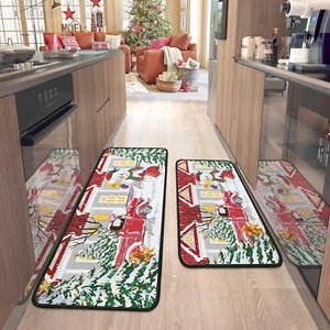 2 Pcs Christmas Kitchen Rugs and Mats for Floor Non-Slip Backing Mat Merry Chris - Picture 1 of 9