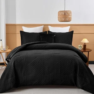 WONGS BEDDING Boho Geometric Textured Comforter Sets Queen King Reversible Soft - Picture 1 of 47