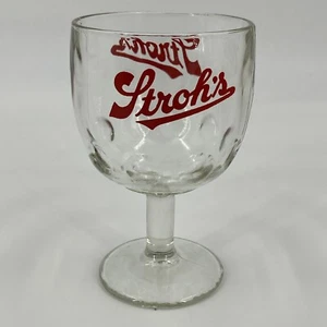 Stroh's Beer Thumbprint Footed Goblet Drinking Alcohol Glass Clear 6" Vintage - Picture 1 of 7
