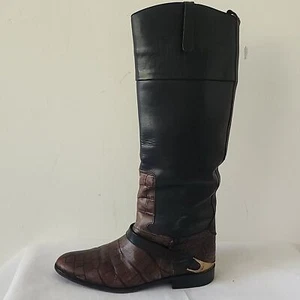 Goldene Gans schwarz braun Krokooleder hoch knienhoch Reitstiefel 38 7 - Bild 1 von 13
