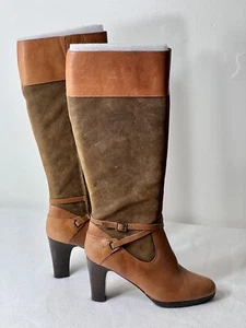 Lauren Ralph Lauren Two Toned Brown Knee Boots 8.5B Heels 3.5 - Picture 1 of 10