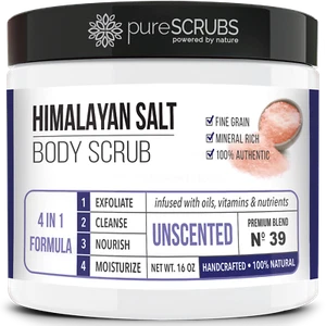 Exfoliante corporal de sal rosa sin perfume pureSCRUBS + cuchara, esponja y jabón GRATIS - Imagen 1 de 8