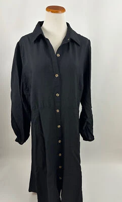 NINE WEST black rayon nylon long sleeve midi Dress Women's L - Image 1 of 4