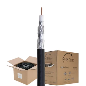 Cable coaxial RG6 escudo cuádruple exterior 500 pies 18 AWG negro coaxial TV vía satélite 3 GHz - Imagen 1 de 5