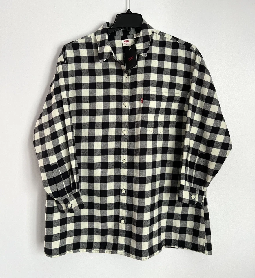Levi's Flannel Shirt Women's Plus Size 2X Black Plaid Long Sleeve Warm