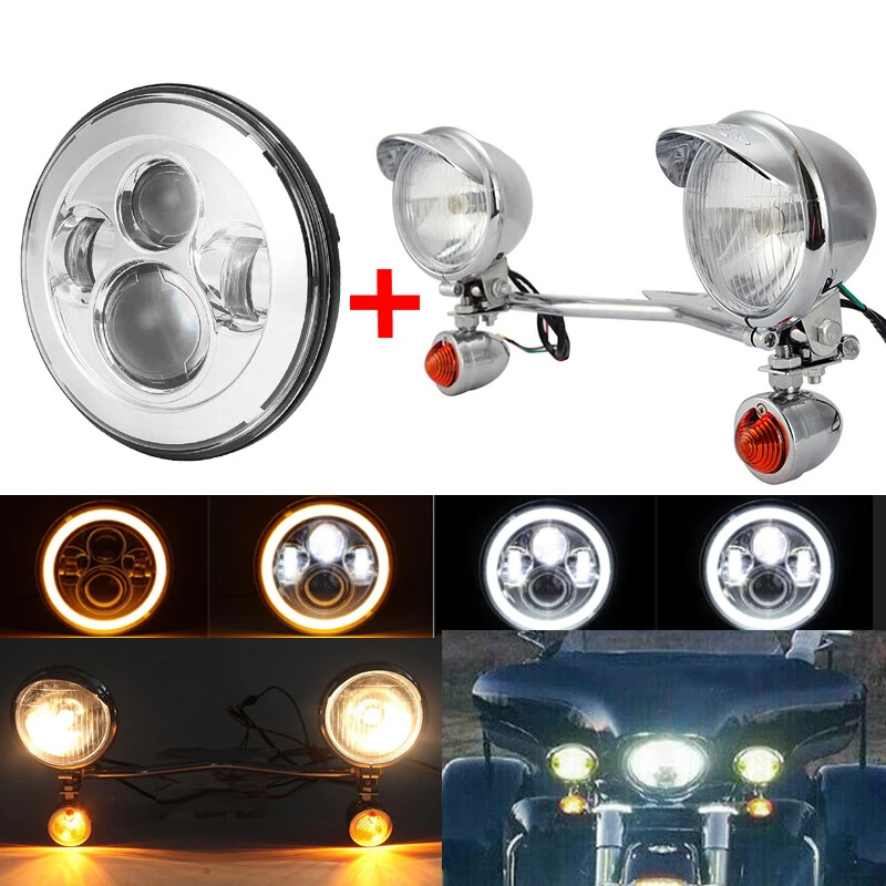 7"inch LED DRL Headlight + Fog Passing Lights Bar For Harley  Touring Road King - Image 1 of 4