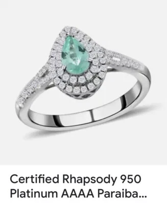 Anillo de turmalina Paraiba AAAA platino 950 Rhapsody certificado y evaluado talla 8 Foto 1 de 4