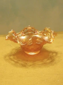 Vintage Fenton Marigold Carnival Glass Basket Weave Open Lace Candy Dish - Picture 1 of 11