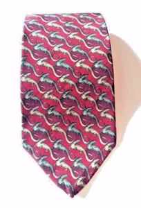Leaping Lizards 100 SILK necktie Novelty Animal Theme Mens Tie Natural - Picture 1 of 6
