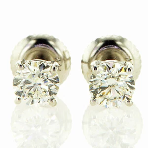 Real Diamond Stud Earrings Round Shape 0.90 Carat F SI1 Enhanced 14K White Gold - Picture 1 of 7