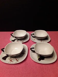 RED WING HAND PAINTED LOTUS CUPS AND SAUCERS LOT OF 4 SETS - Picture 1 of 7