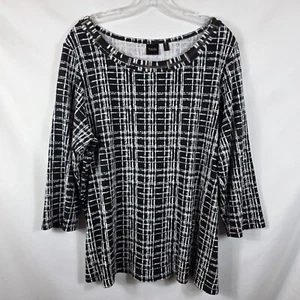 Alfani Tunic Blouse Women's Size 2X Black & White Plaid/Gridwork Pattern - Picture 1 of 13