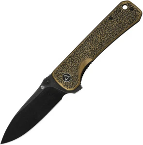 QSP Knife Hawk Linerlock Brass & Black Folding 14C28N Sandvik Pocket Knife 131L - Picture 1 of 1