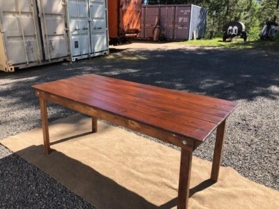 vintage farm table, brand new, deep brown, available in 6-foot and 8-foot length - Image 1 of 4