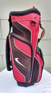 Nike Golf Cart Bag with 14-Way Divider Red Brown Shoulder Strap - Picture 1 of 13