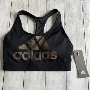 NEW WITH TAGS ADIDAS GIRLS BLACK MULTI SPORT HOLIDAY BRA BLACK GOLD SMALL 8-10 - Picture 1 of 5