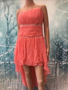 Ladies Coral mini ball gown with Chiffon tails UK 14 ( no size in dress )