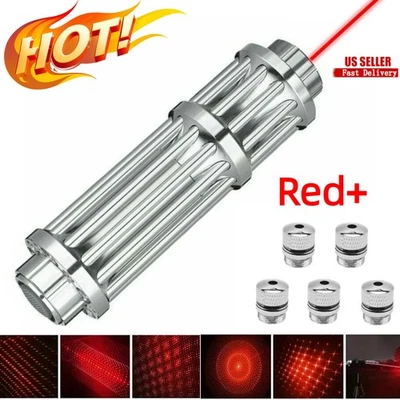 5W Red Burning Laser Pointer High Power Visible Light Beam +5 Head Caps US - Image 1 of 4