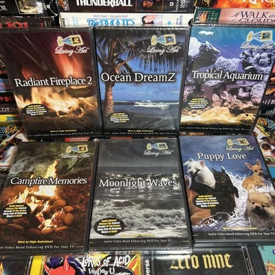 Living Art 6 DVD Lot Radiant Fireplace 2 Ocean Aquarium Puppies Waves Campfire Foto 1 de 4