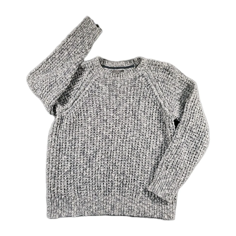 Suéter LL Bean Signature para mujer grande tejido gofre algodón lino gris blanco Foto 1 de 4