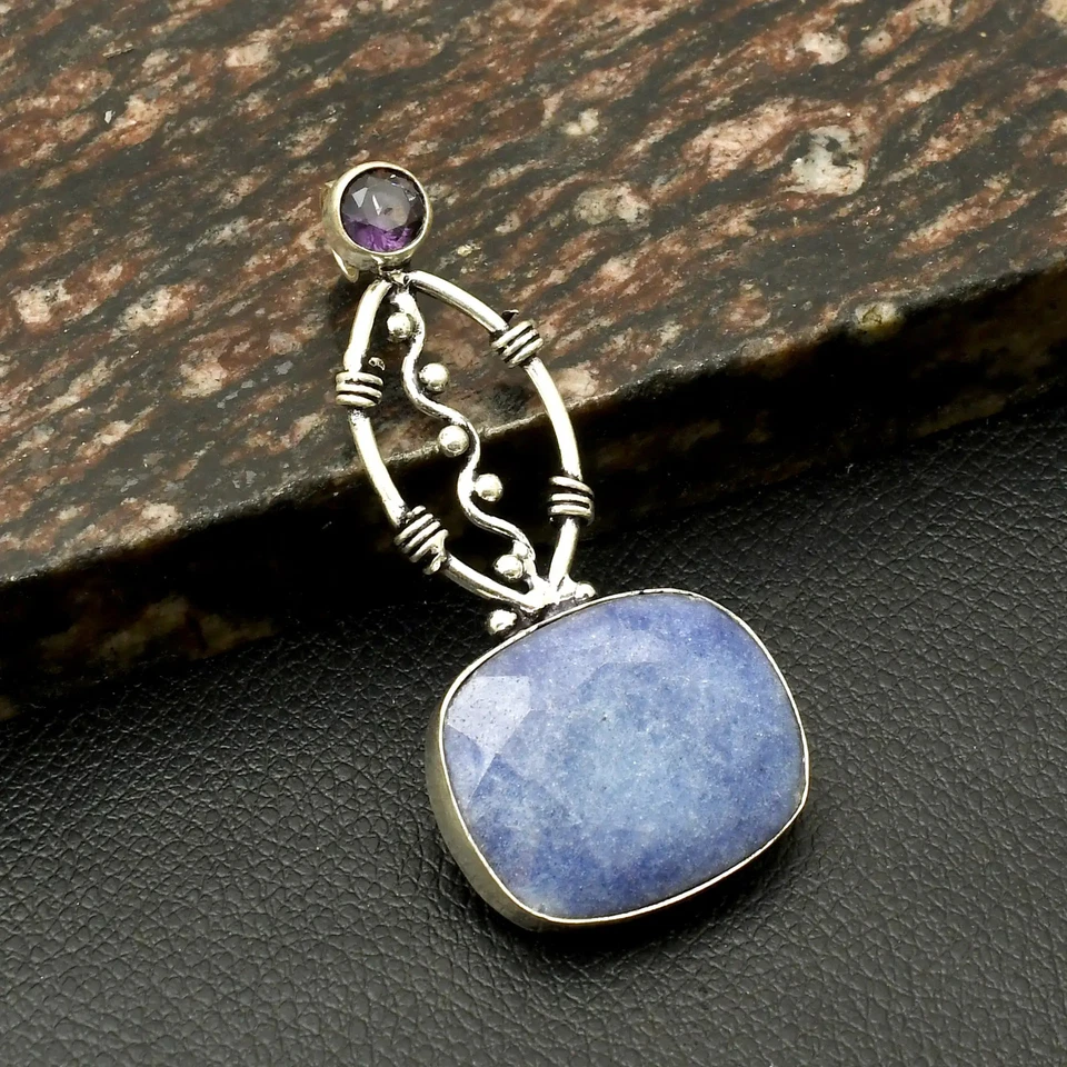 Simulated Sapphire Amethyst Gemstone Ethnic Pendant Jewelry Gift 2.48" AP-13445 - Image 1 of 1